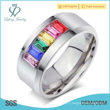 Romantic rainbow gay couple wedding rings,lesbian symbols couple love band rings jewelry